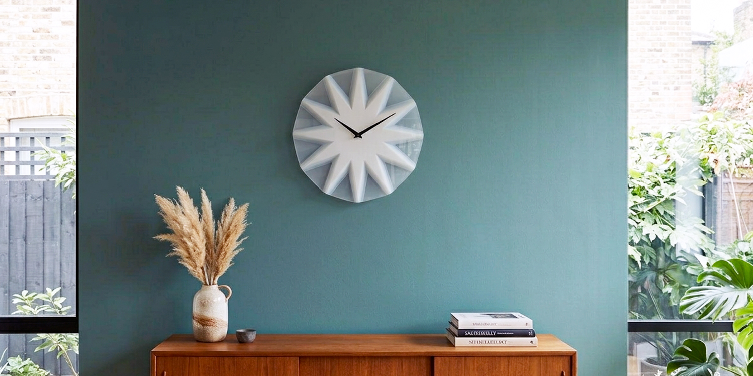 CrystalStar installed on a pale plaster wall in a Scandinavian living room
